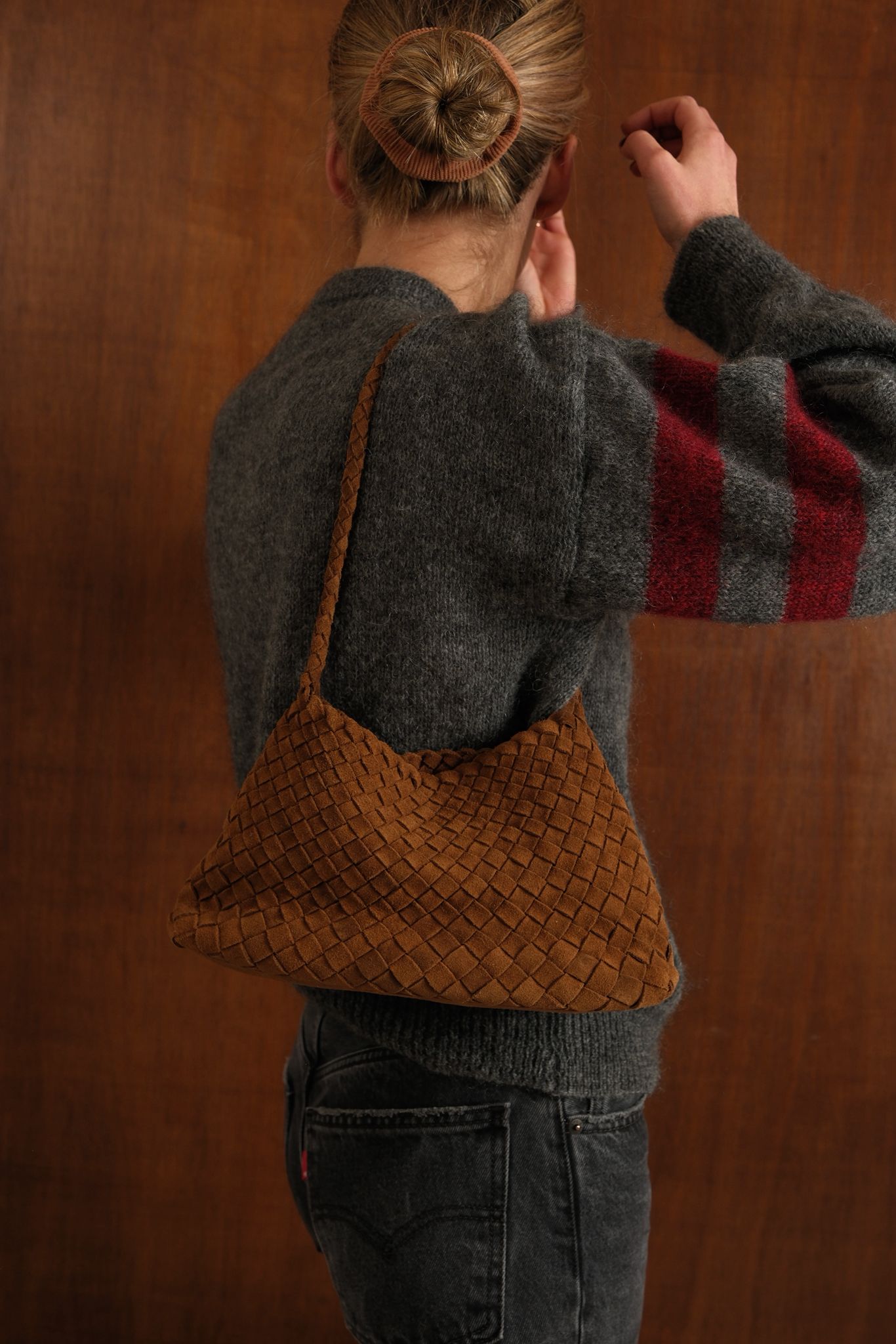 Sac mini daim tissé camel