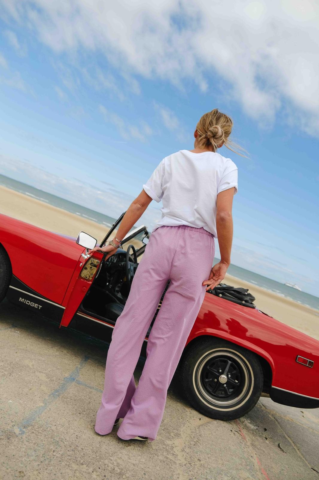 Pantalon ARTHUR vichy parme/rose