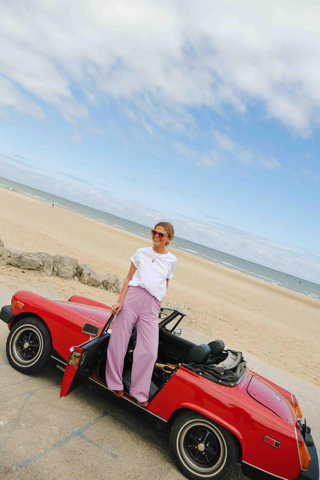 Pantalon ARTHUR vichy parme/rose