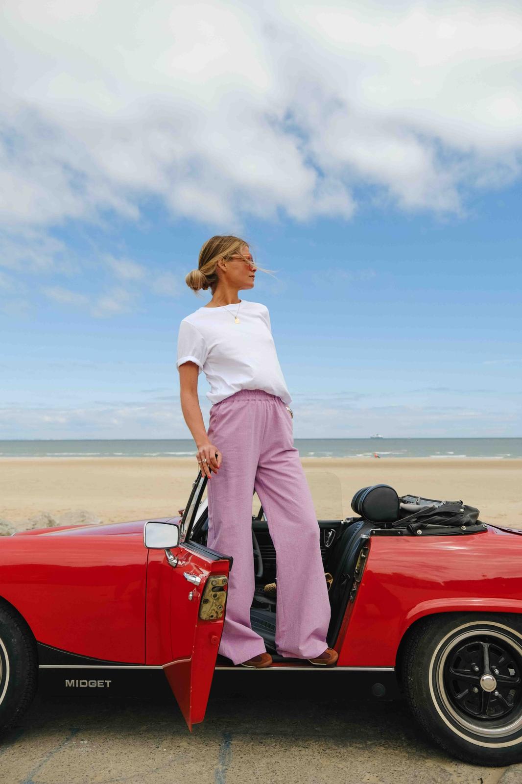 Pantalon ARTHUR vichy parme/rose