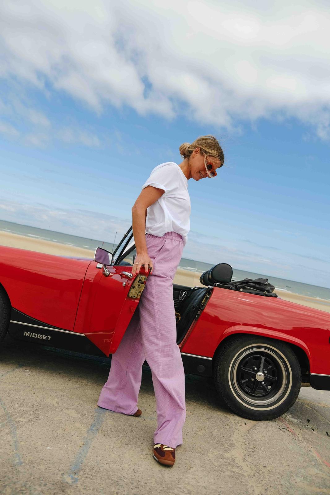 Pantalon ARTHUR vichy parme/rose