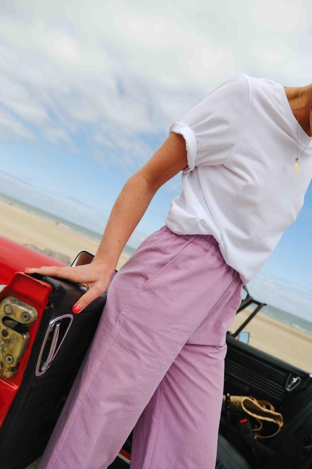 Pantalon ARTHUR vichy parme/rose