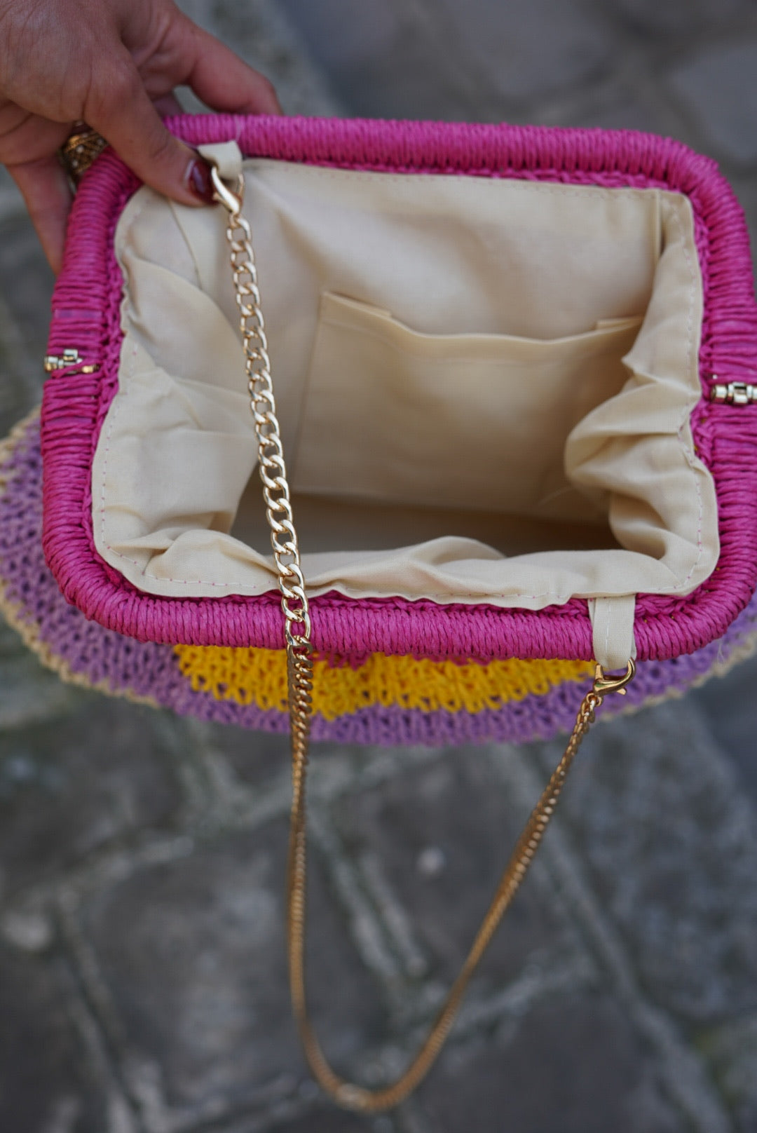 Sac en paille rose