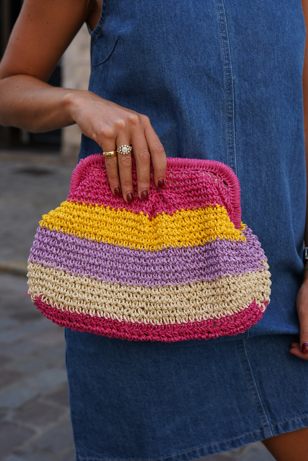 Sac en paille rose