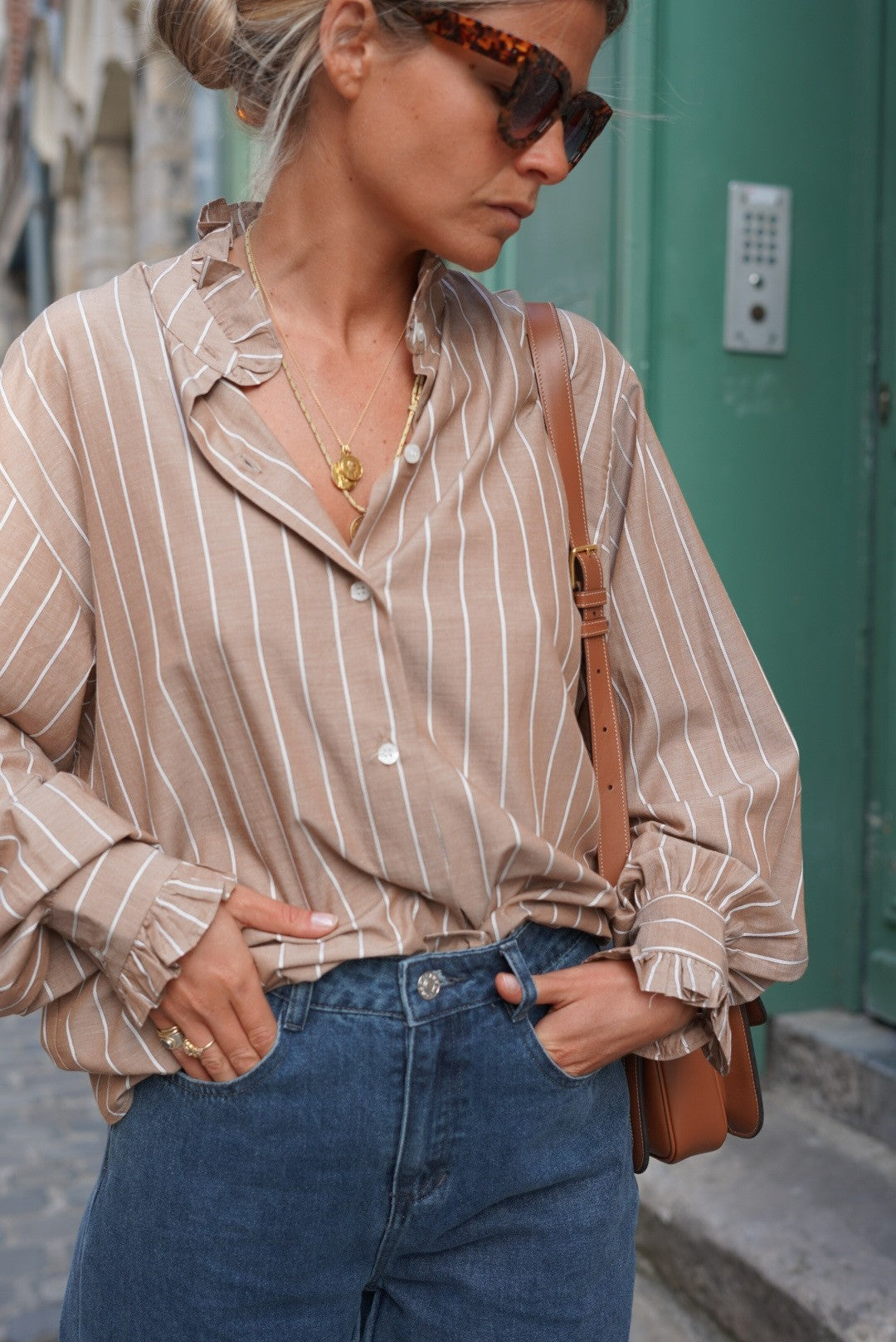 Blouse GARANCE rayure camel/beige