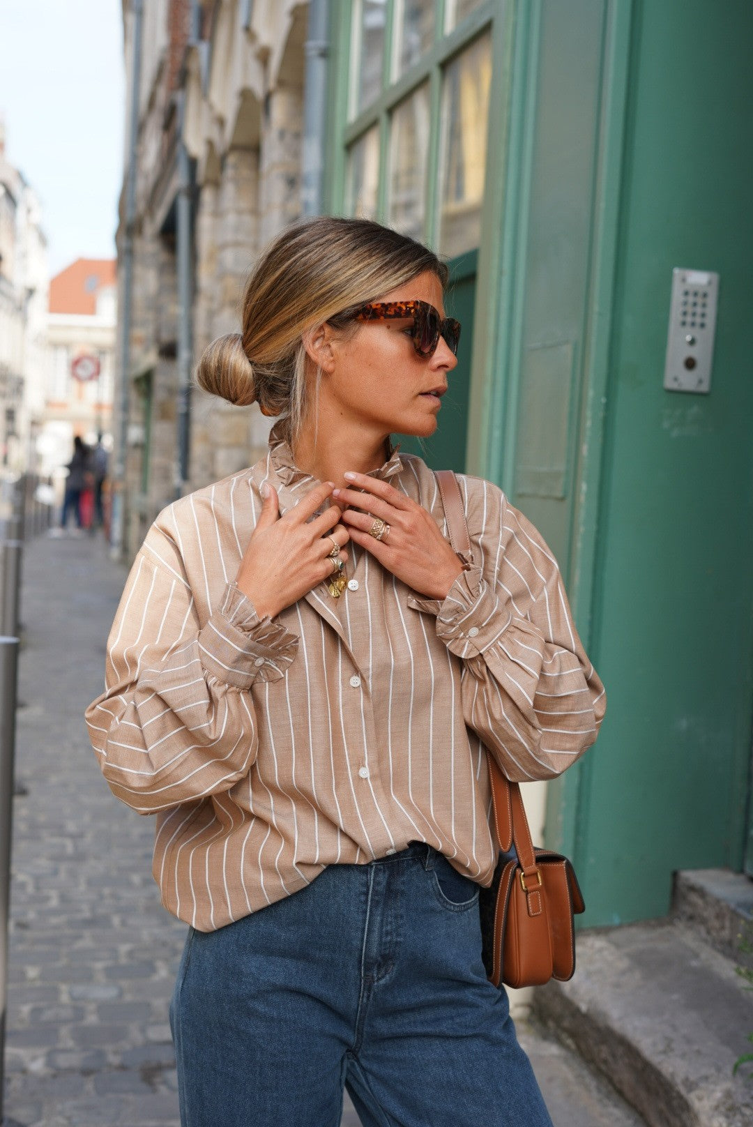 Blouse GARANCE rayure camel/beige