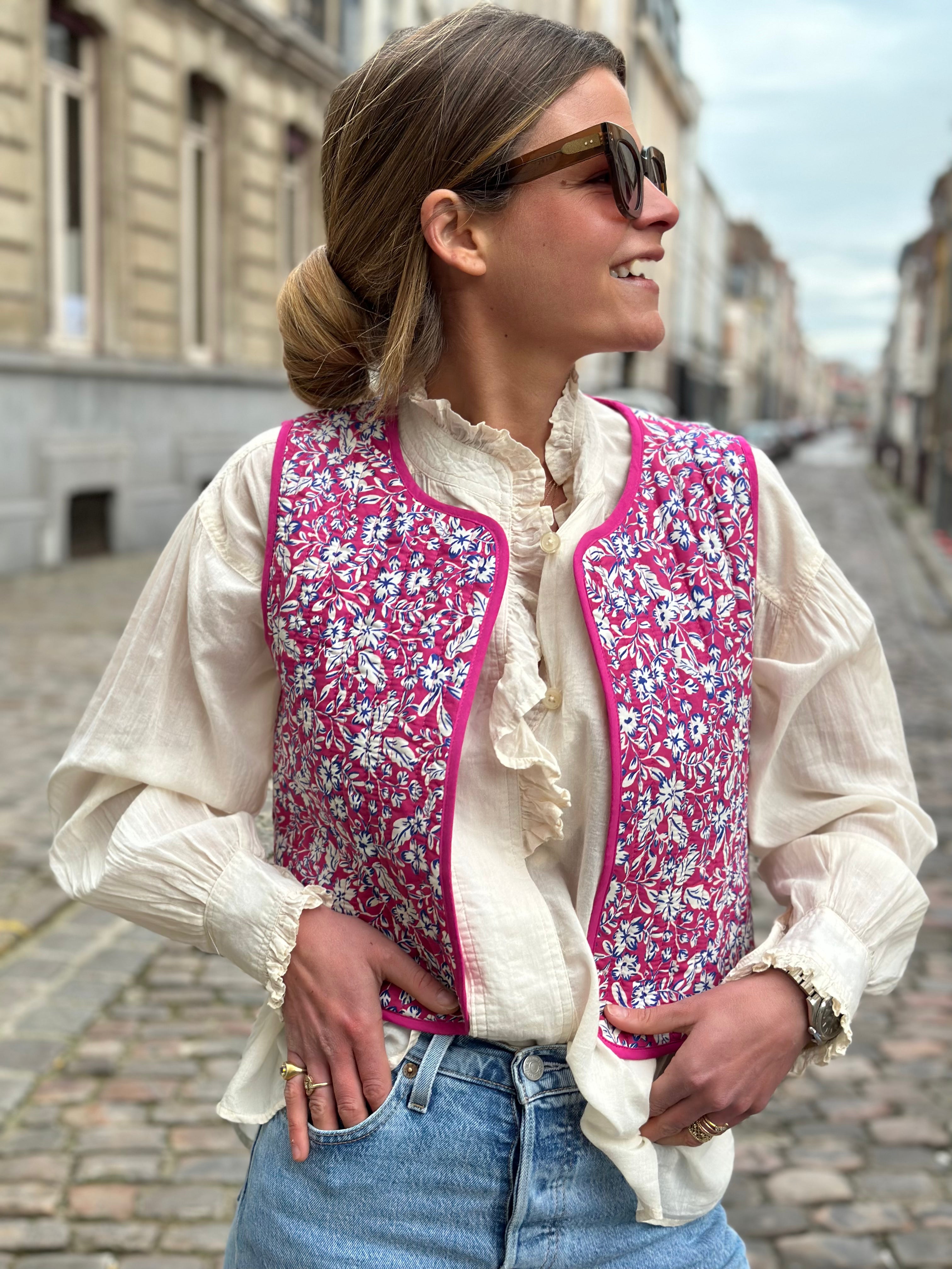 Gilet sans manche Eug ne fleuri rose Horty Store